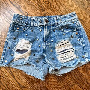 Love Fire Studded Distressed Denim Shorts 4/6